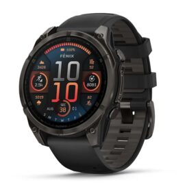 010-02904-21 GARMIN fēnix® 8 47 mm, AMOLED Sapphire, Titane Carbon Gray DLC avec bracelet en silicone noir/gris galet