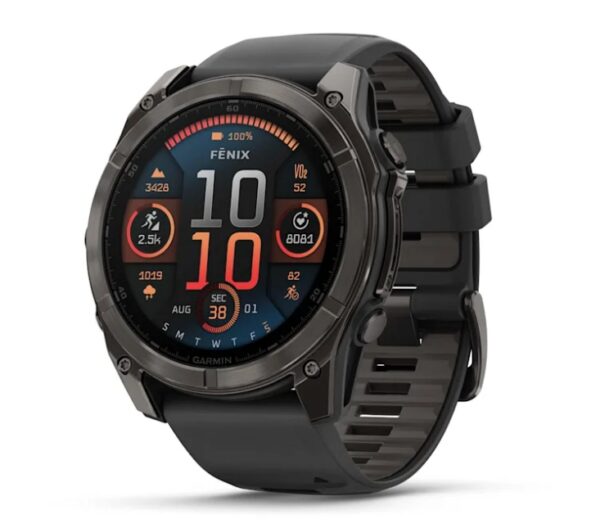 010-02905-21 GARMIN fēnix® 8 51 mm, AMOLED Titane Carbon Gray DLC avec bracelet en silicone noir