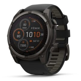 010-02907-11 GARMIN fēnix 8 51 mm, Solar, Sapphir Sapphire, Titane Carbon Gray DLC avec bracelet en silicone noir/gris galet